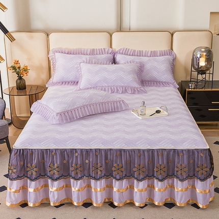 91家纺网 家纺一手货源 找家纺 （总）情恒家纺   2025新款提花PE海洋丝可脱卸床裙席三件套