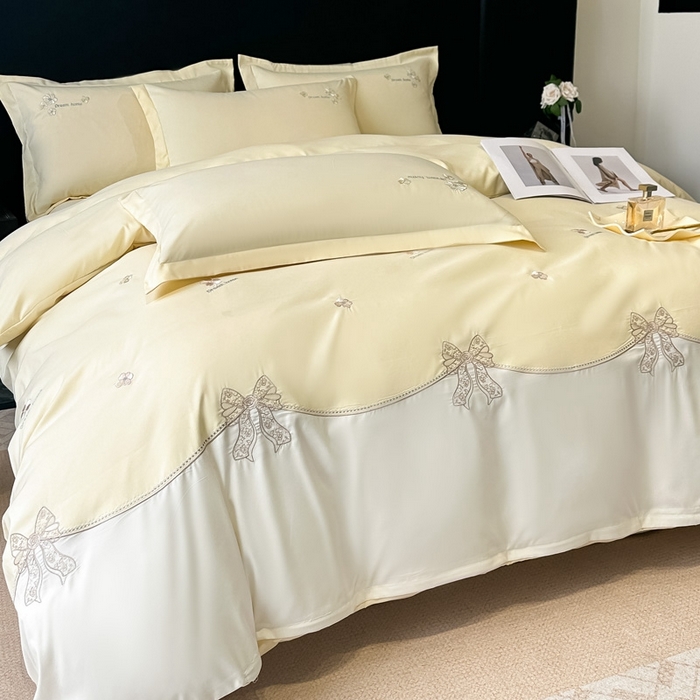 91家纺网 家纺一手货源 找家纺 梧桐家居 2025新款亲肤棉绣花四件套-米勒 米勒-浅黄