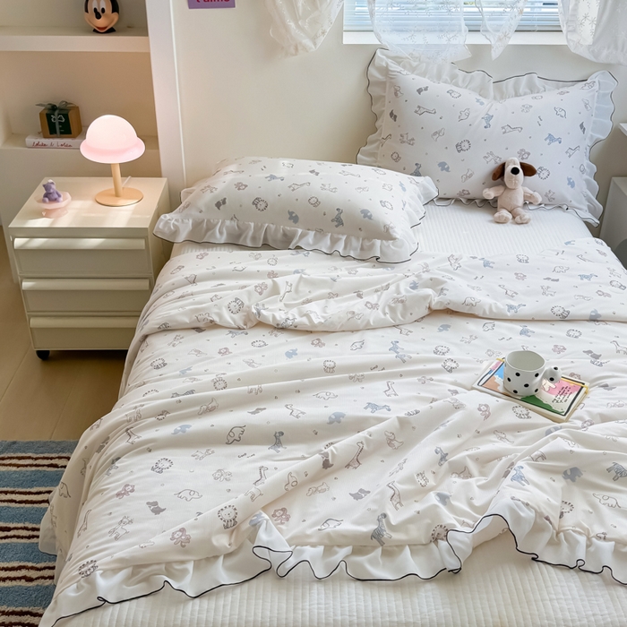 91家纺网 家纺一手货源 找家纺 九花鹿 2025新款凉感提花夏被 动物乐园