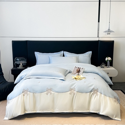 梧桐家居 2025新款亲肤棉绣花四件套-米勒 米勒-天空蓝
