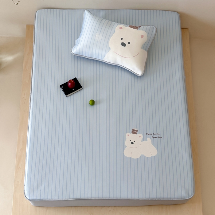 91家纺网 家纺一手货源 找家纺 如一2025A类ins大版数码卡通印花冰丝凉感席 咖啡狗-床笠-床笠