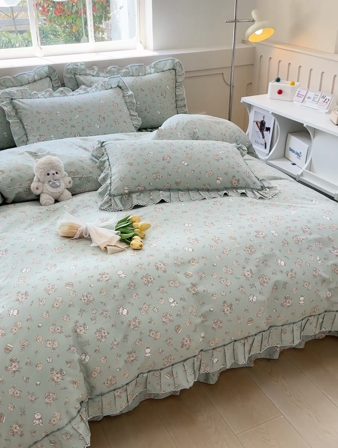 91家纺网 家纺一手货源 找家纺 缦彩家纺  2025新款韩版全棉公主风床单四件套 贝丽花都