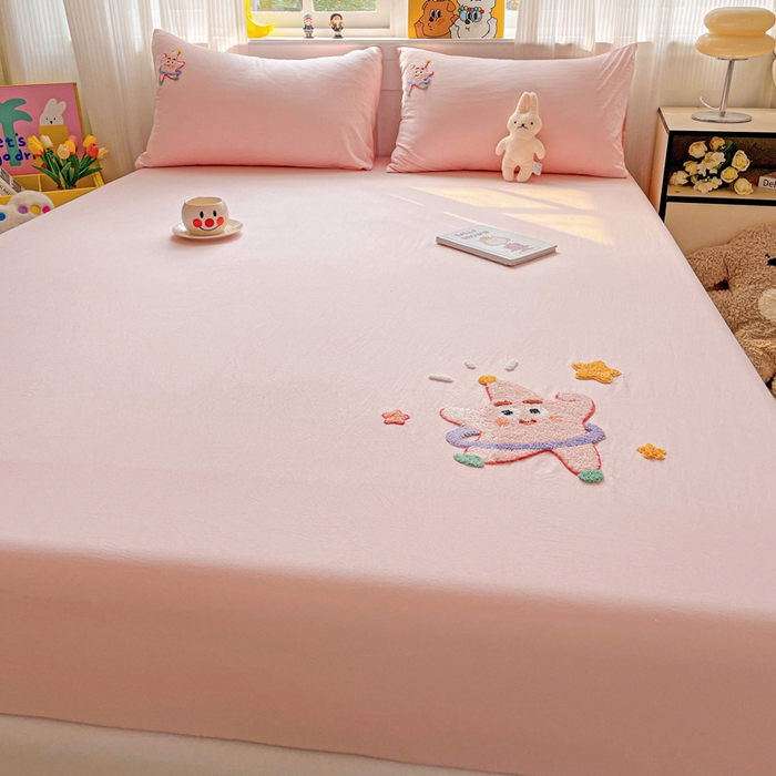 91家纺网 家纺一手货源 找家纺 港岛妹妹 2025春夏新款卡通毛巾绣床笠 可爱星星