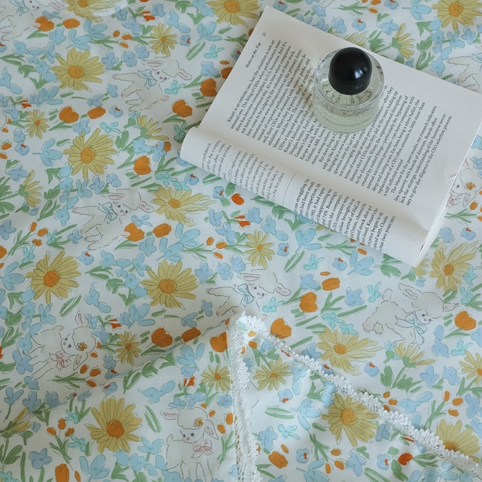 91家纺网 家纺一手货源 找家纺 棉眠 2025新款纯棉花边夏被套件 花间牧歌