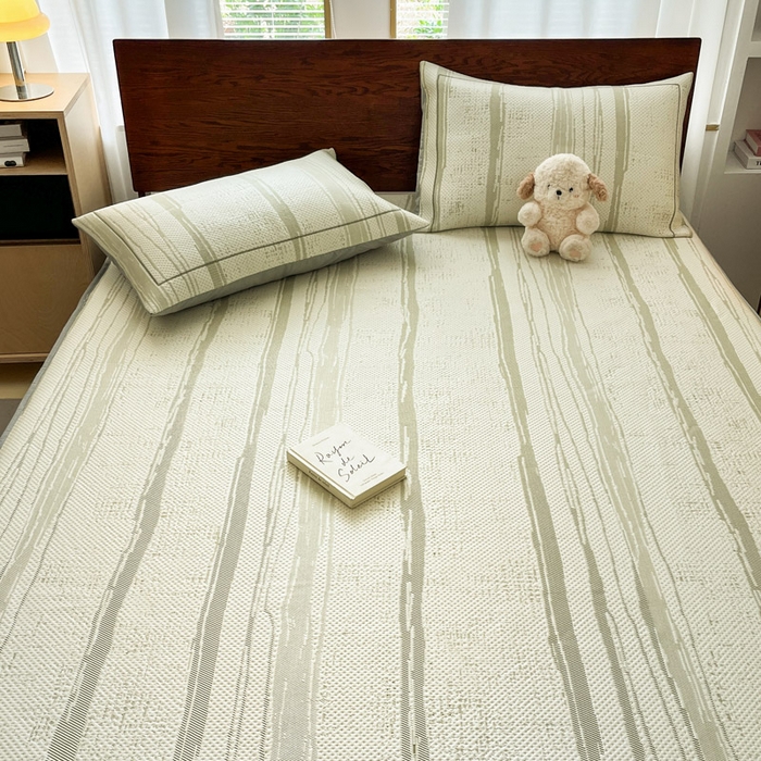 91家纺网 家纺一手货源 找家纺 雅居纺家纺 2025新款A类加厚三明治底简约提花凉感席系列-床笠款 线条-绿