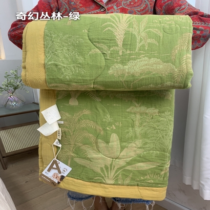 鲁爱家纺供货 2025新款全棉双层纱提花夏被 奇幻丛林-绿