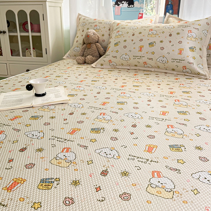 91家纺网 家纺一手货源 找家纺 布卢姆床垫2025新款A类数码印花冰藤席夏凉席--床笠款 爆米花床笠