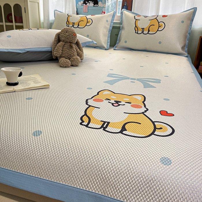 91家纺网 家纺一手货源 找家纺 布卢姆床垫2025新款A类数码印花冰藤席夏凉席--床席款 爱心柴犬