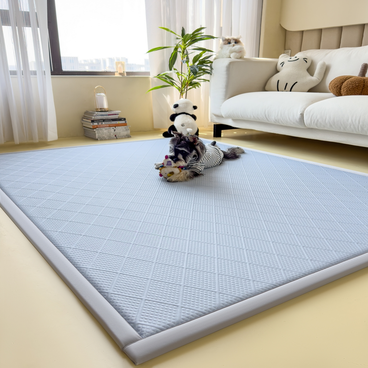 91家纺网 家纺一手货源 找家纺 席世家 2025新款凉感豆豆多功能垫 波洛格-蓝