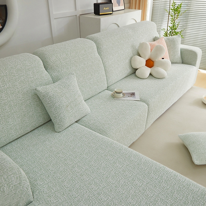 91家纺网 家纺一手货源 找家纺 丝绮鹿 2025新款竹节雪尼尔沙发套松紧款（贵妃图） 薄荷绿