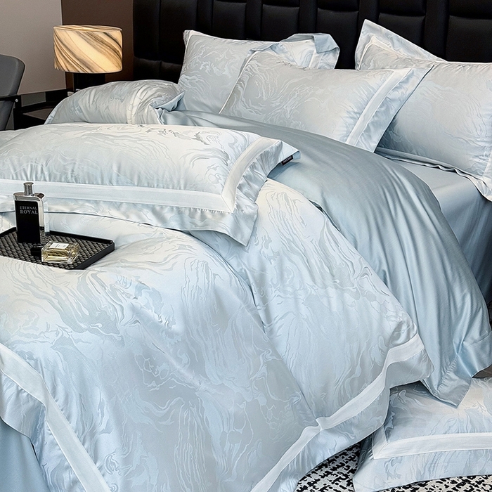 91家纺网 家纺一手货源 找家纺 乔利·卡沃 2025新品床上用品高端A类100支天丝棉贡缎提花四件套全棉纯棉长绒棉夏季轻奢真丝全工艺 南溪-梦影蓝