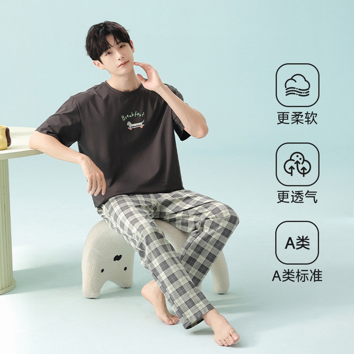 91家纺网 家纺一手货源 找家纺 （总）妍景家居生活馆2025新款男士圆领短袖长裤滑板狗狗-5E5141