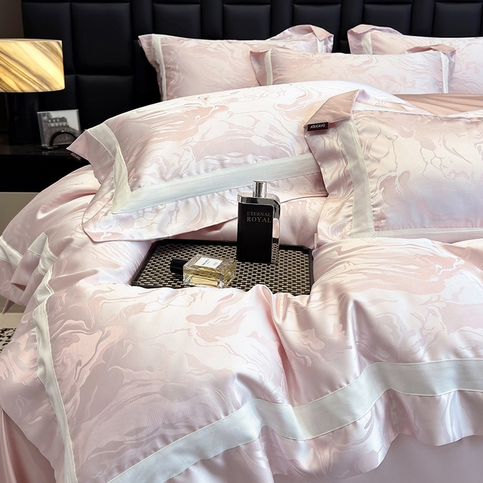 91家纺网 家纺一手货源 找家纺 2025新品床上用品高端A类100支天丝棉贡缎提花四件套全棉纯棉长绒棉夏季轻奢真丝全工艺 南溪-伊莎粉