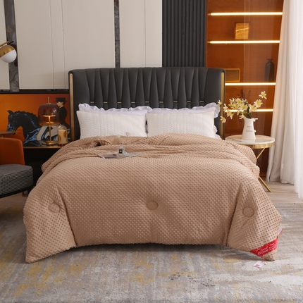 91家纺网 家纺一手货源 找家纺 妙赞2025新款5D双面绒豆豆被被子被芯 驼色