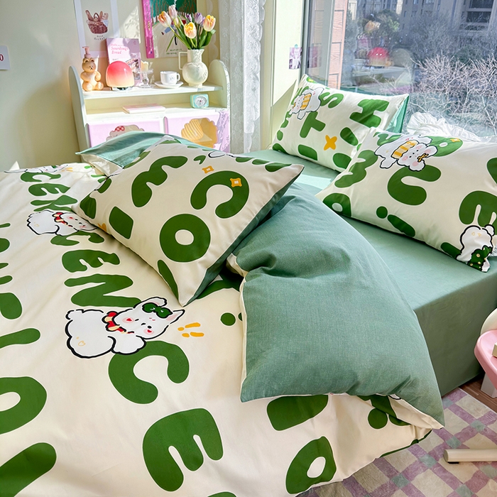 91家纺网 家纺一手货源 找家纺 琪格格 2025春夏新款全棉纯棉40S13372小清新四件套 皮皮兔