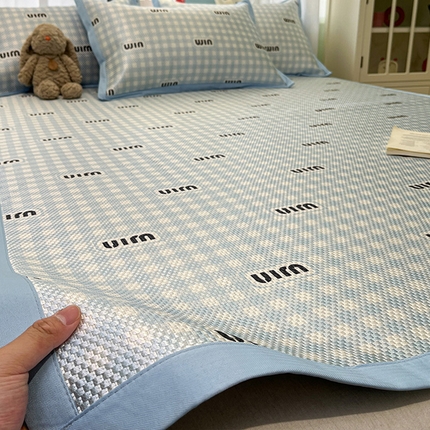 91家纺网 家纺一手货源 找家纺 布卢姆床垫2025新款A类数码印花冰藤席夏凉席--床席款 蓝miu