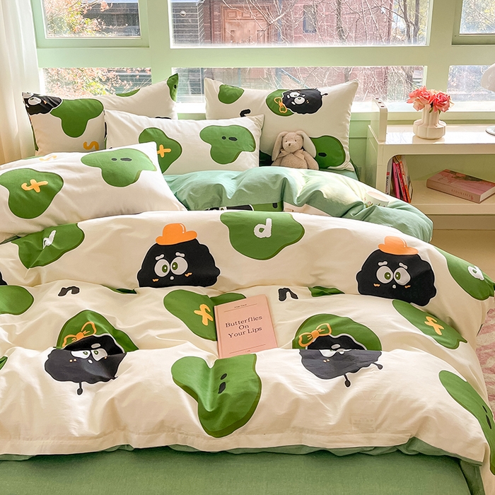 91家纺网 家纺一手货源 找家纺 琪格格 2025春夏新款全棉纯棉40S13372小清新四件套 小煤球