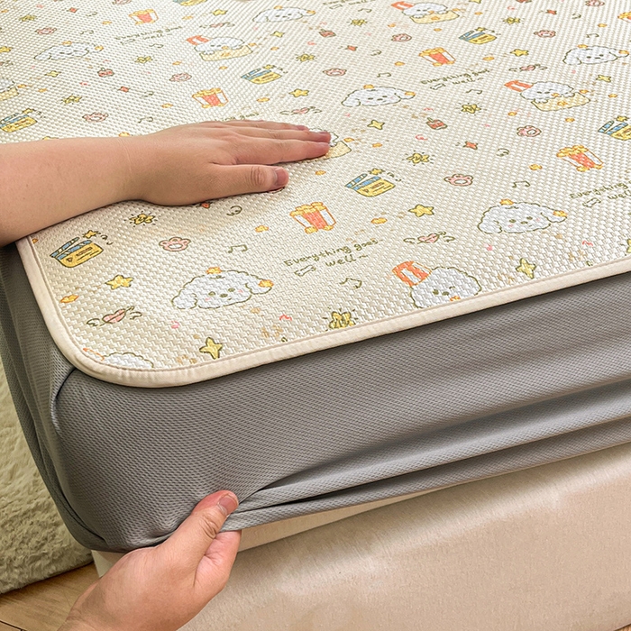 91家纺网 家纺一手货源 找家纺 布卢姆床垫2025新款A类数码印花冰藤席夏凉席--床笠款 爆米花床笠