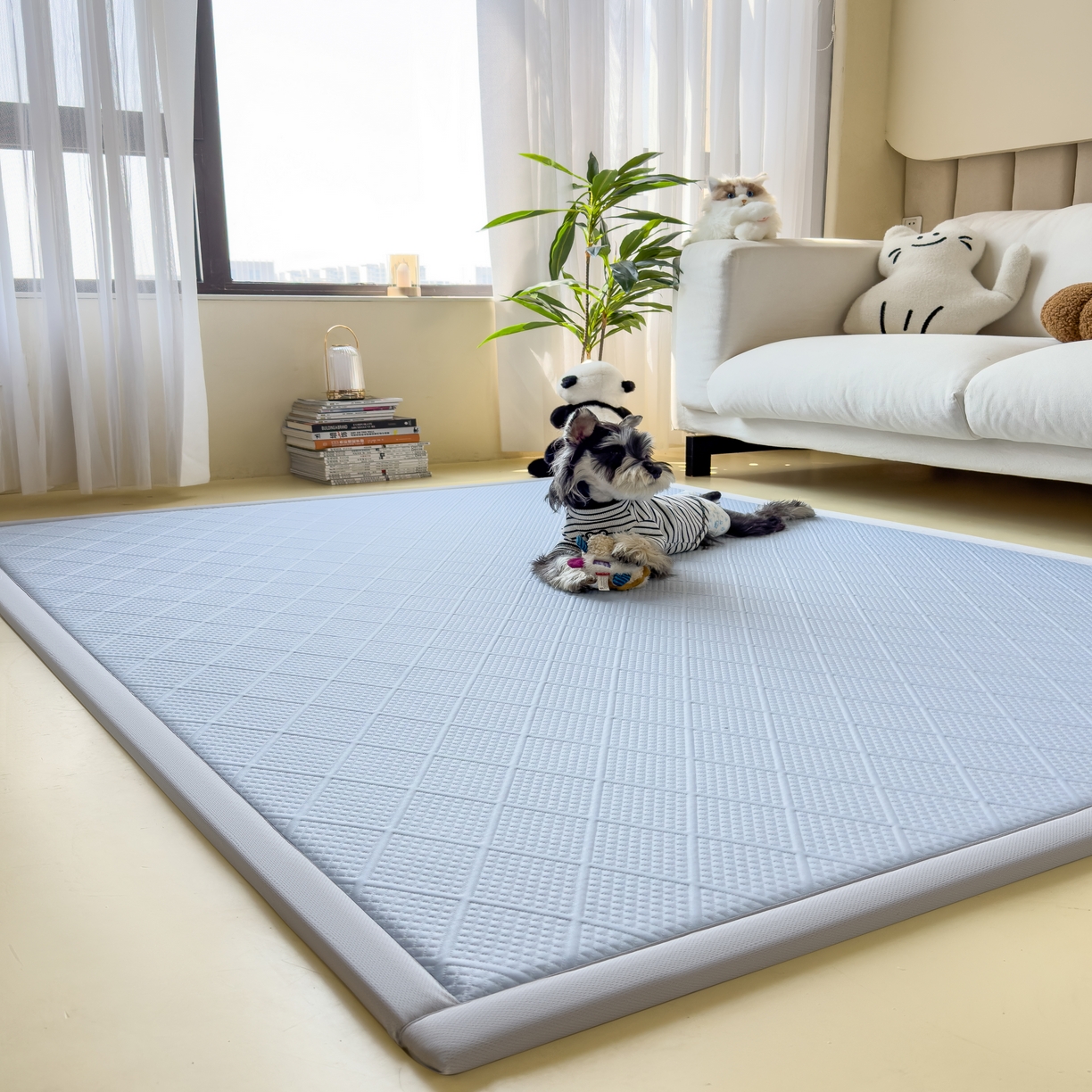 91家纺网 家纺一手货源 找家纺 席世家 2025新款凉感豆豆多功能垫 波洛格-蓝