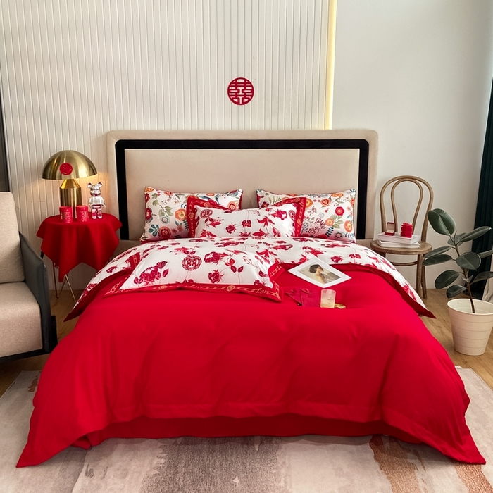 91家纺网 家纺一手货源 找家纺 用心 2022新款数码印花婚庆四件套