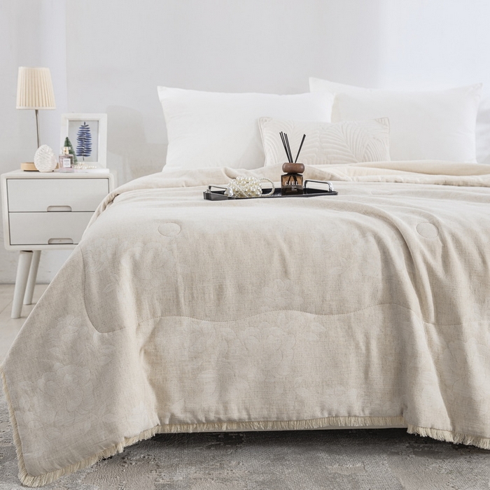 91家纺网 家纺一手货源 找家纺 鲁爱家纺供货 2025新款AB版棉麻流苏款夏被 醉清风