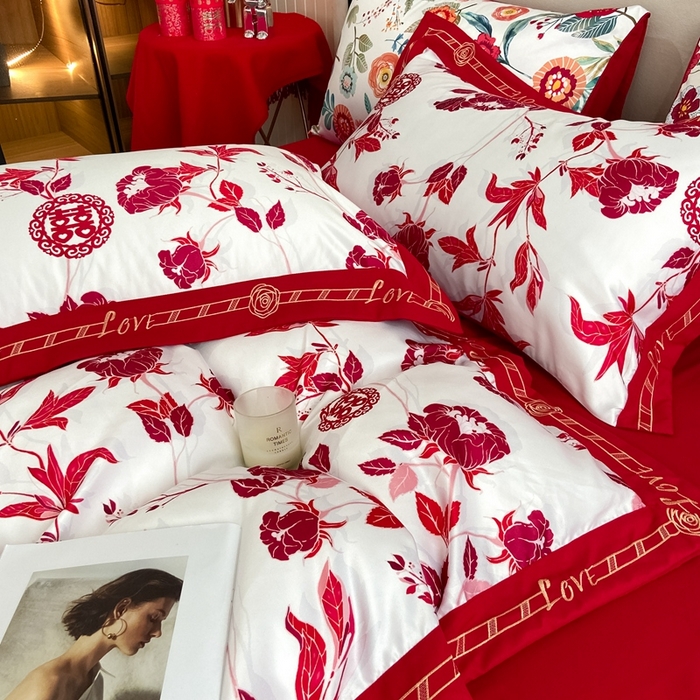 91家纺网 家纺一手货源 找家纺 用心 2022新款数码印花婚庆四件套