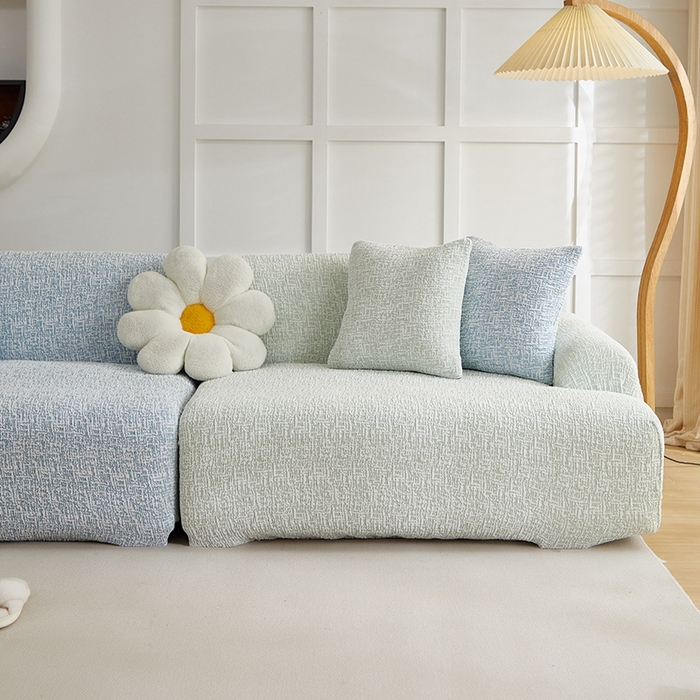 91家纺网 家纺一手货源 找家纺 丝绮鹿 2025新款竹节雪尼尔沙发套松紧款（大三人图）  薄荷绿