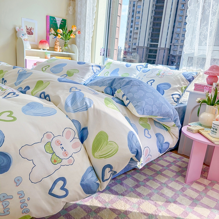 91家纺网 家纺一手货源 找家纺 琪格格 2025春夏新款全棉纯棉40S13372小清新四件套 爱心兔