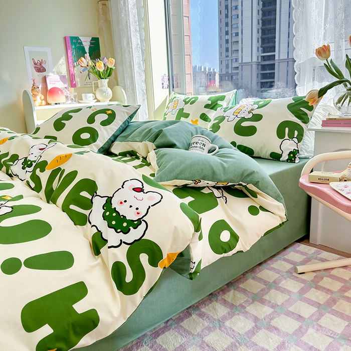 91家纺网 家纺一手货源 找家纺 琪格格 2025春夏新款全棉纯棉40S13372小清新四件套 皮皮兔