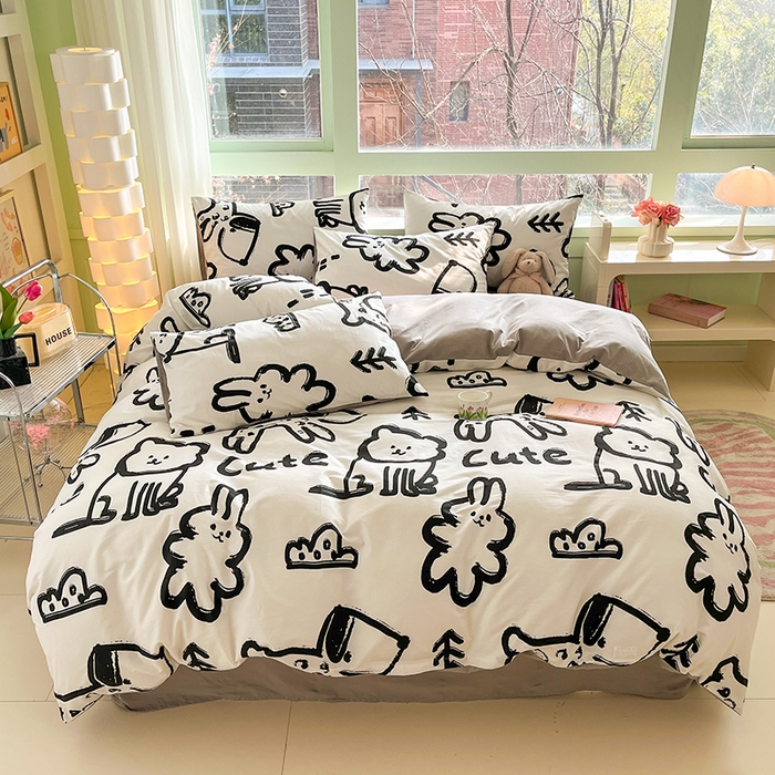 91家纺网 家纺一手货源 找家纺 琪格格 2025春夏新款全棉纯棉40S13372小清新四件套 可爱萌宠