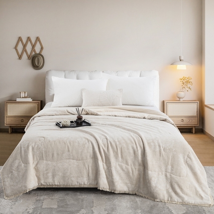 91家纺网 家纺一手货源 找家纺 鲁爱家纺供货 2025新款AB版棉麻流苏款夏被 醉清风