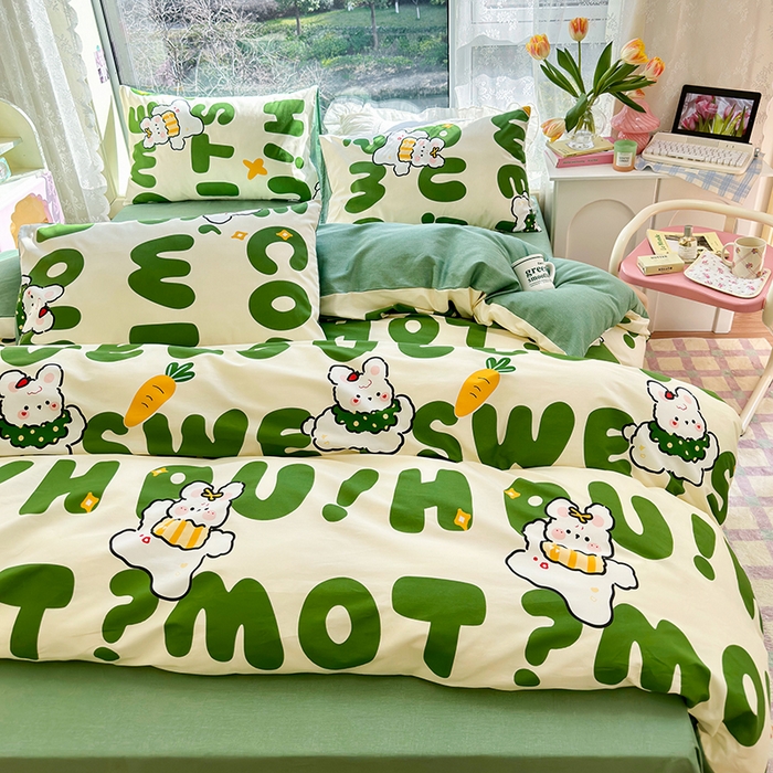 91家纺网 家纺一手货源 找家纺 琪格格 2025春夏新款全棉纯棉40S13372小清新四件套 皮皮兔