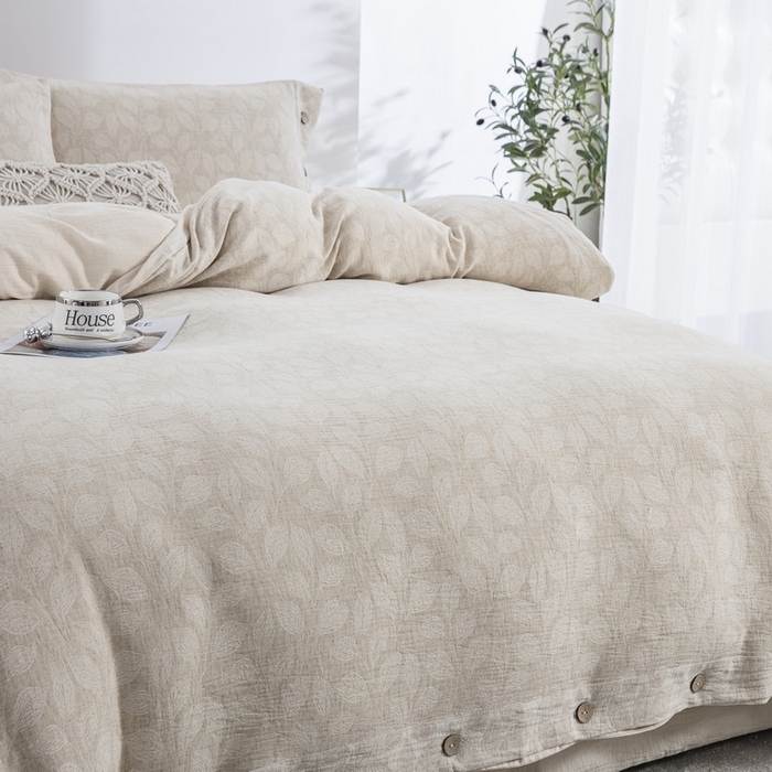 91家纺网 家纺一手货源 找家纺 鲁爱家纺供货 2025新款AB版棉麻纽扣款四件套  卷珠帘