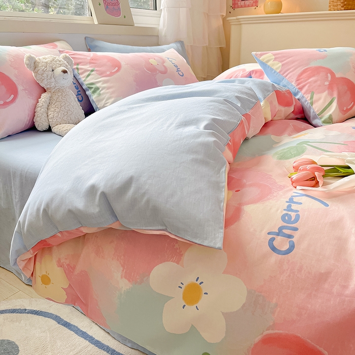 91家纺网 家纺一手货源 找家纺 琪格格 2025春夏新款全棉纯棉40S13372小清新四件套 粉色小恋