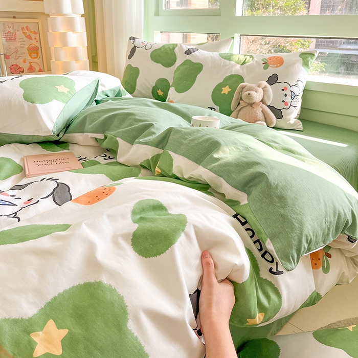 91家纺网 家纺一手货源 找家纺 琪格格 2025春夏新款全棉纯棉40S13372小清新四件套 快乐萌宠