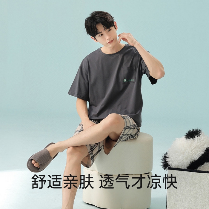 91家纺网 家纺一手货源 找家纺 （总）妍景家居生活馆2025新款男士格子裤口袋熊猫-5E5215