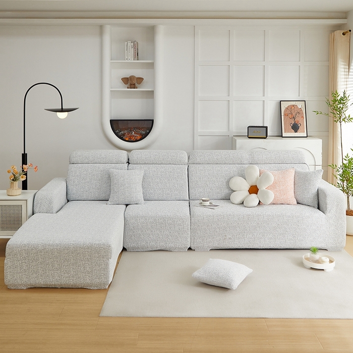 91家纺网 家纺一手货源 找家纺 丝绮鹿 2025新款竹节雪尼尔沙发套松紧款（贵妃图） 月光浅灰