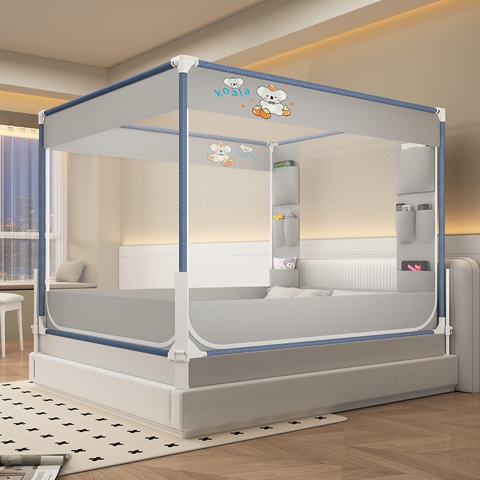 91家纺网 家纺一手货源 找家纺 无瑕家居 2025新款高级围栏家用卧室加粗儿童防止掉床超大空间免安装坐床蚊帐围栏款蚊帐储物围栏蚊帐系列 考拉树屋