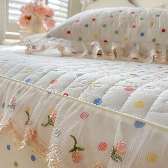 91家纺网 家纺一手货源 找家纺 麒豆豆 2025新款水洗棉印花床笠三件套 奶油波点