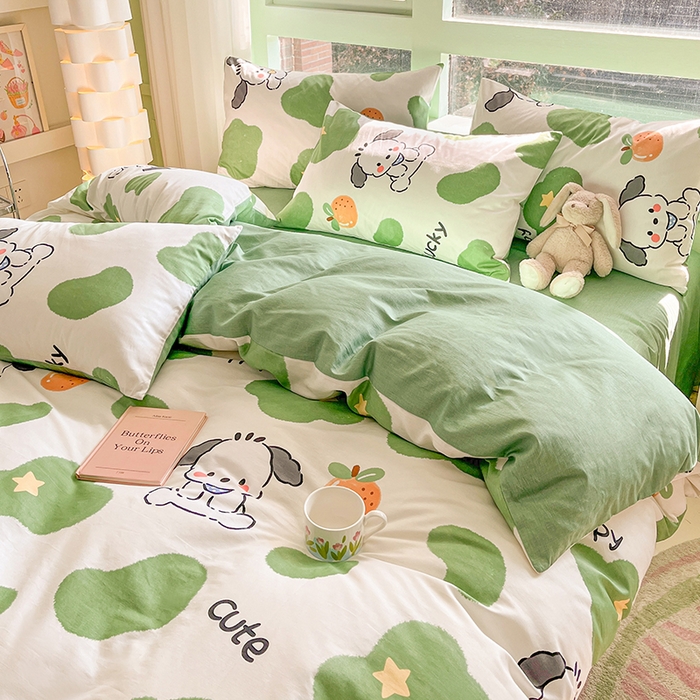 91家纺网 家纺一手货源 找家纺 琪格格 2025春夏新款全棉纯棉40S13372小清新四件套 快乐萌宠