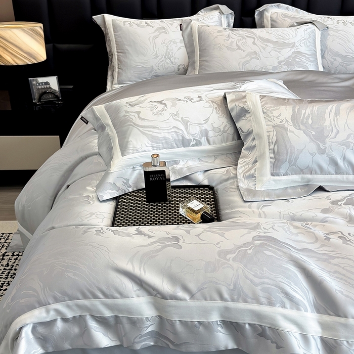 91家纺网 家纺一手货源 找家纺 2025新品床上用品高端A类100支天丝棉贡缎提花四件套全棉纯棉长绒棉夏季轻奢真丝全工艺 南溪-银衫灰