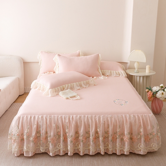 91家纺网 家纺一手货源 找家纺 好儿喜家纺  2025新款海洋丝凉感夏被四件套（此款控价所有尺寸（劵后）利润不得低于50元） 浅粉 