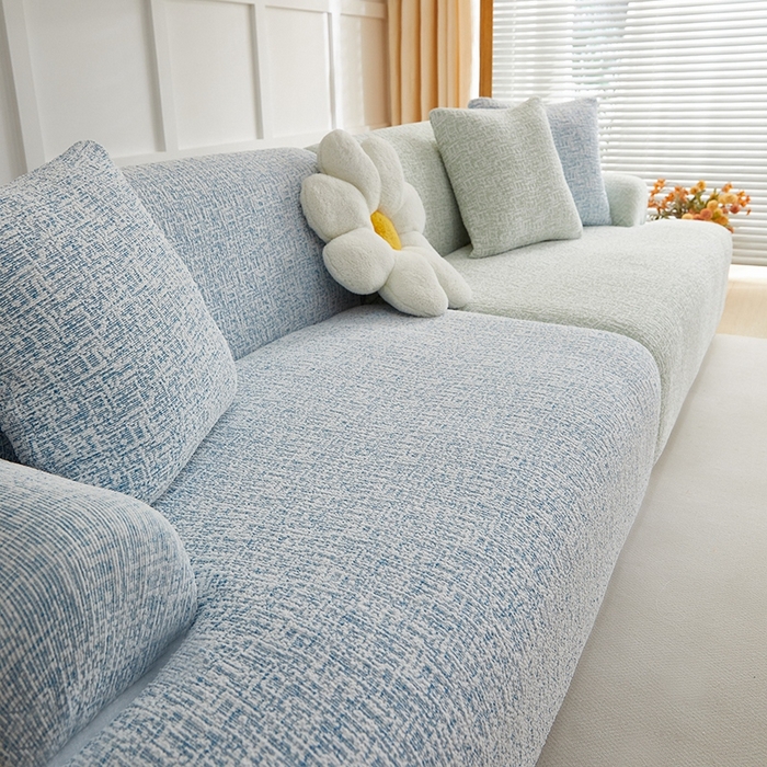 91家纺网 家纺一手货源 找家纺 丝绮鹿 2025新款竹节雪尼尔沙发套松紧款（大三人图）  薄荷绿