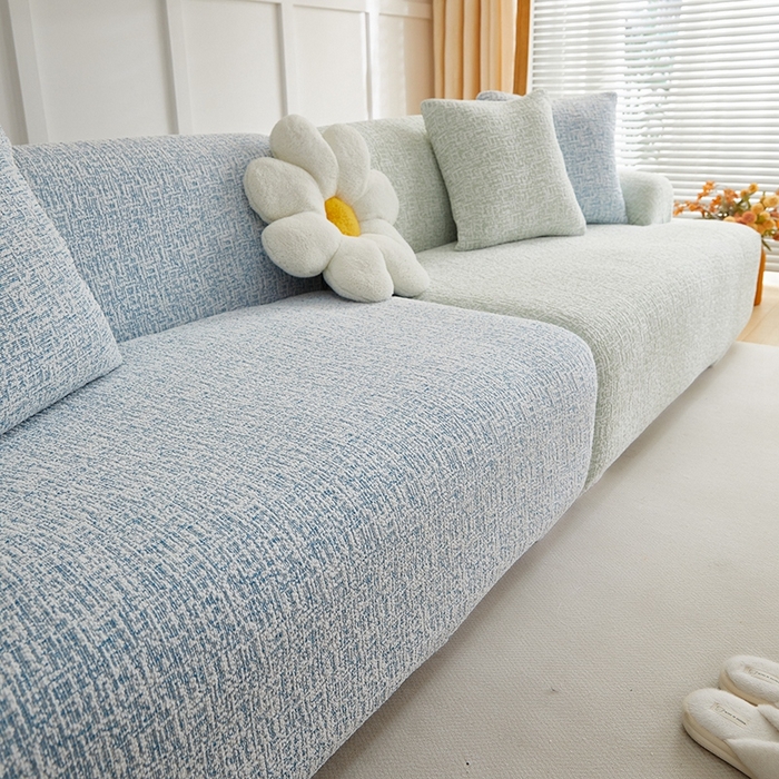 91家纺网 家纺一手货源 找家纺 丝绮鹿 2025新款竹节雪尼尔沙发套松紧款（大三人图）  薄荷绿