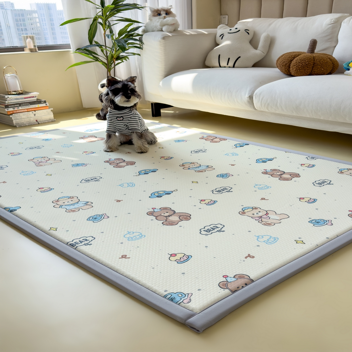 91家纺网 家纺一手货源 找家纺 席世家 2025新款印花豆豆多功能垫 汽车小熊