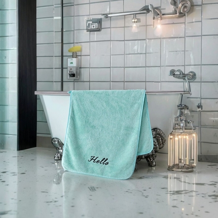 彩虹毛巾2025新款Hello珊瑚绒毛巾浴巾两件套跨境加厚吸水毛巾浴巾套装 35*75cm毛巾一条-绿色
