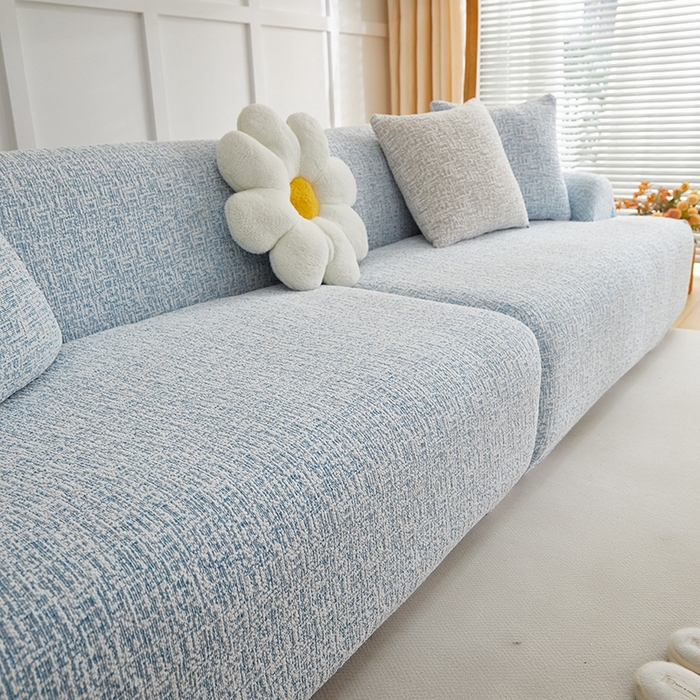 91家纺网 家纺一手货源 找家纺 丝绮鹿 2025新款竹节雪尼尔沙发套松紧款（大三人图）  迷雾蓝