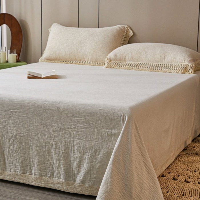 91家纺网 家纺一手货源 找家纺 鲁爱家纺供货 2025新款棉麻流苏款四件套 棉麻小花