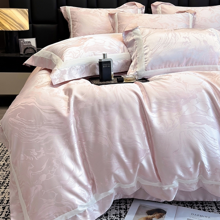 91家纺网 家纺一手货源 找家纺 2025新品床上用品高端A类100支天丝棉贡缎提花四件套全棉纯棉长绒棉夏季轻奢真丝全工艺 南溪-伊莎粉