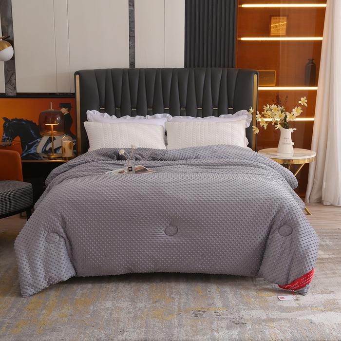 91家纺网 家纺一手货源 找家纺 妙赞2025新款5D双面绒豆豆被被子被芯 灰色
